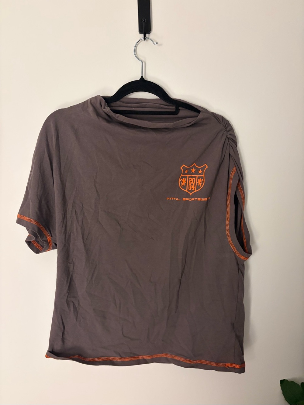 Grey Short Sleeve Graphic one shoulder tee